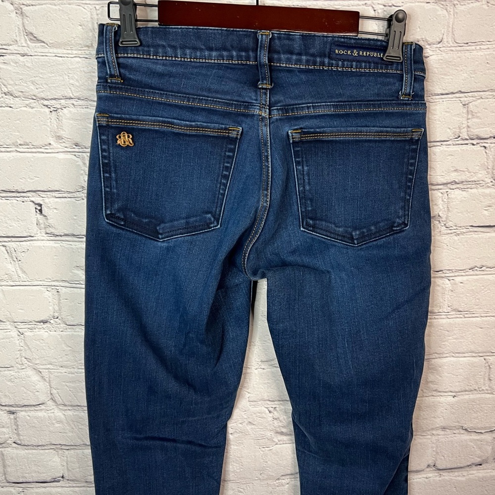 Rock & Republic Berlin Skinny Blue Dark Wash Stretch Denim Jeans Mid Rise SZ 6 - Picture 5 of 9